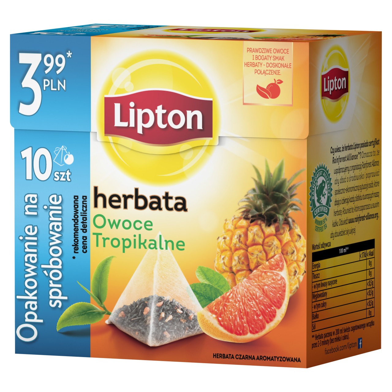 Lipton Owoce Tropikalne Herbata czarna 18 g (10 torebek)