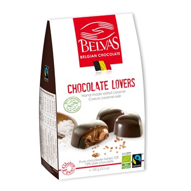 Belgijskie czekoladki Serca z karmelem i solą morską bezglut. Fair Trade 100 g