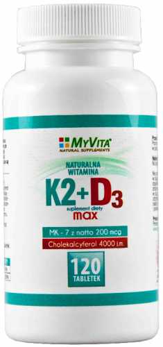 Witamina K2 MK-7 K2MK7 MAX 200mcg + D3 4000IU 120 tabletek MyVita