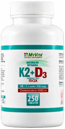 Witamina K2 MK-7 K2MK7 MAX 200mcg + D3 4000IU 250 tabletek MyVita
