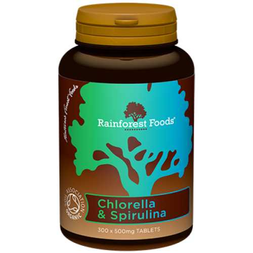 Chlorella 250mg & spirulina 250mg Bio 300 tabletek Rainforest Foods