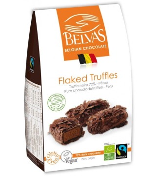 BELGIJSKIE CZEKOLADKI TRUFLE GORZKA CZEKOLADA 72% BEZGLUTENOWE FAIR TRADE BIO 100 g – BELVAS Zdrowe