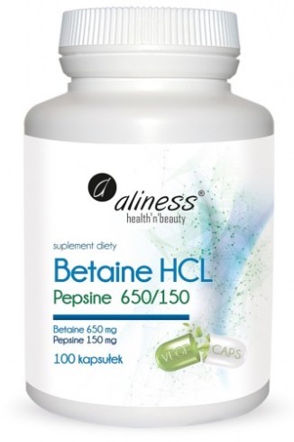 Betaine HCL, Pepsyna 650/150 mg x 100 kaps. Aliness