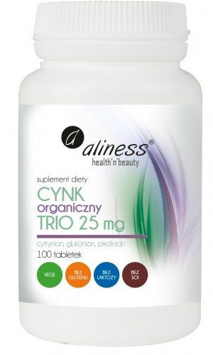 Cynk organiczny - TRIO - 25mg - 100 tab. Aliness