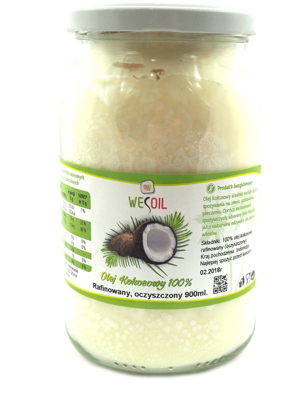 100% Olej kokosowy 900ml rafinowany, oczyszczony